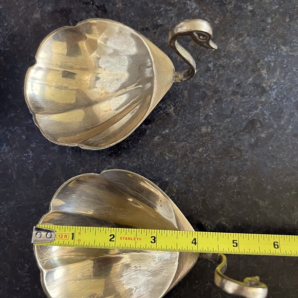 Mid Century Modern Pair Solid Brass Footed Swan Jewelry Trinket Tray Dish Set - Picture 4 of 5